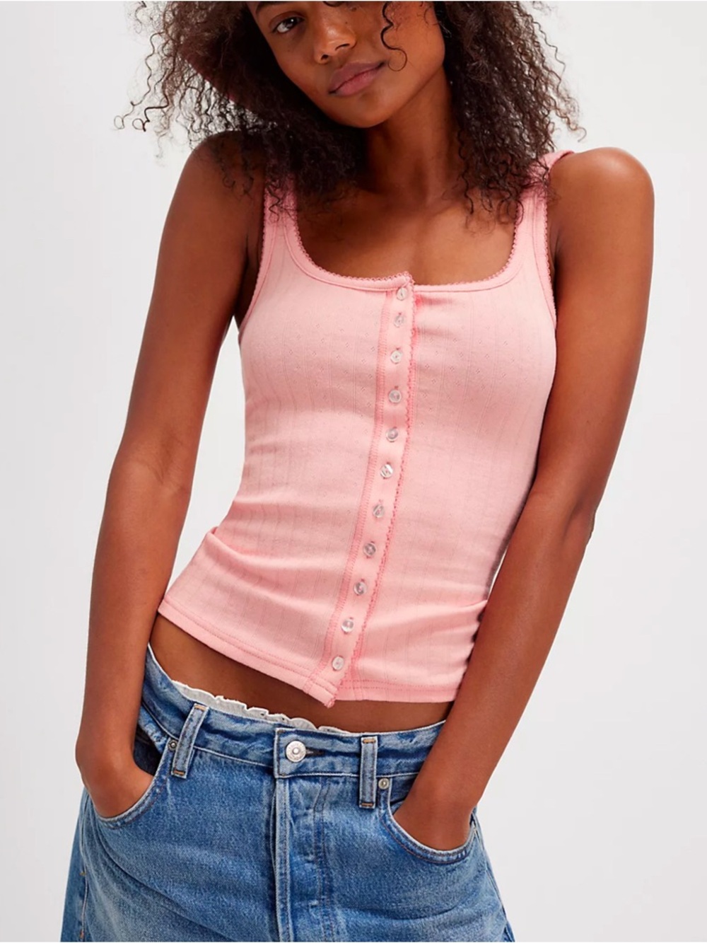 Free People  End Game Pointelle Tank NWT